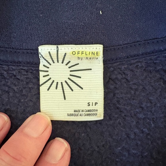 OFFLINE By Aerie Cloud Fleece Polo Navy Sweatshirt White Trim Small Active - Picture 3 of 5